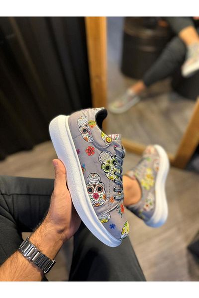 BZ Moda B046 Ανδρικά αθλητικά παπούτσια με ορθοπεδική σόλα και στάμπα κρανίου - γκρι