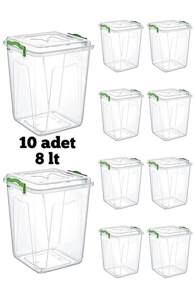 AYLA STAND 10 Adet 8 Lt Kilitli Dikey Gıda Erzak Saklama Kabı