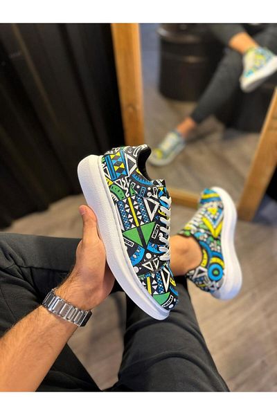 BZ Moda B046 Pantofi pentru bărbați - Talpă ortopedică, imprimeu colorat, pantofi sport casual cu șireturi - BT Yellow