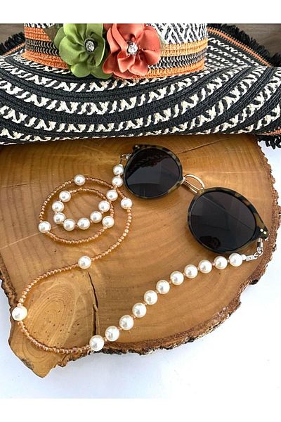 canan dizayn Glasses Hanger Rope with Pearls Ecru