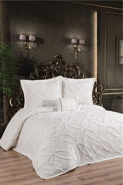 Çeyiz Diyarı Zehra Cream Colored Cotton Double Bedspread