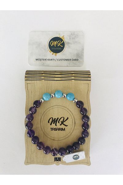 MK tasarım Mk Design - Real Amethyst and Turquoise Stone Bracelet Mkt41008