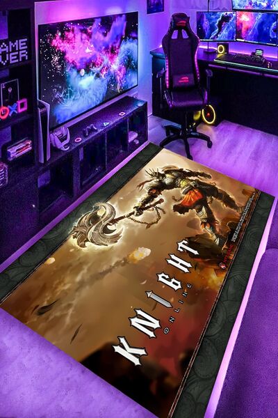 Alpacarpet Kaymaz Taban Makinede Yıkanabilir Knight Online Gaming Desenli Gam...