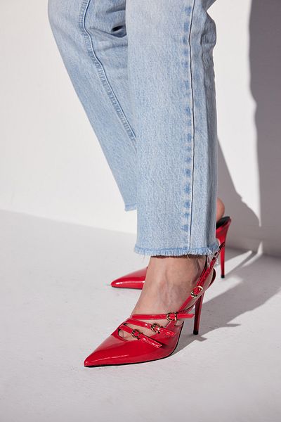 AYAKKABI PRENSİ Red Ciza Patent Leather - Triple Bands and Buckle Detail
