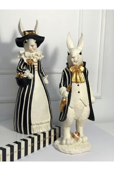 Tual Hobi Sanat Dekoromi Dekoratif Tavşan Çift Heykel Biblo
