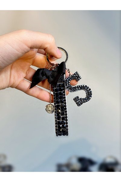 TASARIM ARABAM ATİKE ELİF AKIN Black Baguette Black Meter Light Keychain Black Letter S Silver Tiny Ball Black Ribbon