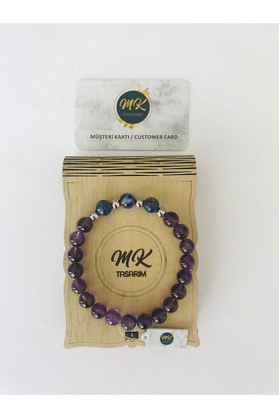 MK tasarım Mk Design - Real Amethyst and Lapis Lazuli Stone Bracelet Mkt41004