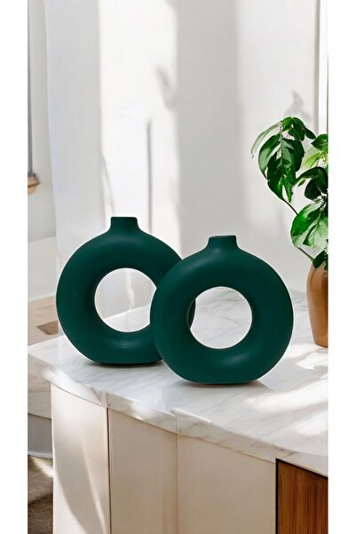 Porselian Зелен комплект от 2 броя бохемски керамични вази – декоративен и мо...