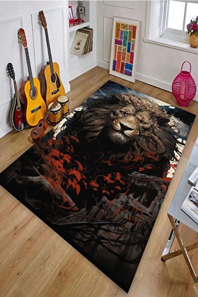 Alpacarpet Kaymaz Taban Makinede Yıkanabilir Lion Aslan Desenli Gamer Genç Od...