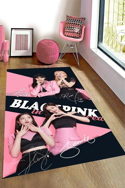 Alpacarpet Kaymaz Taban Makinede Yıkanabilir BlackPink Army Kpop Desenli Genç...