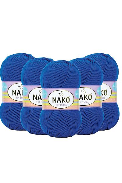NAKO 5 Pieces Nako Elit Baby Anti Pilling Hand Knitting Yarn - 10346 Saks Blue