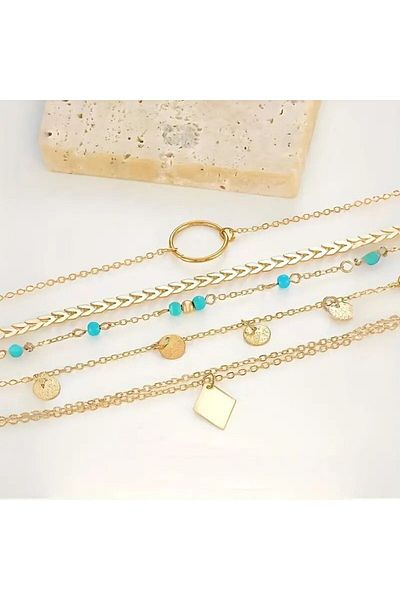 Foxyn Boho Style Thin Chain and Gold Color Bracelet Set