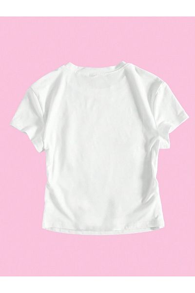 Bengi Clothing Λευκό εμπριμέ γυναικείο Crop Top - Y2k κοντομάνικη μπλούζα