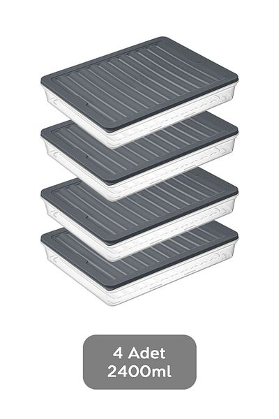 Meleni Home Organizator de frigider din 4 piese, cuptor cu microunde și container de depozitare pentru difuzat, antracit 4 x 2400 ml