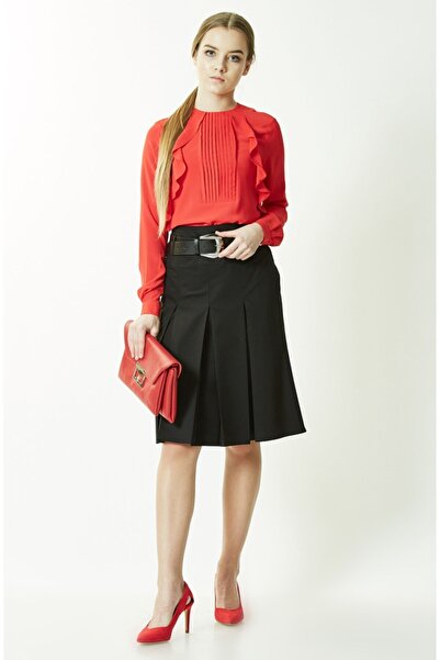 SORALLİNE Women's Black 3 Pleated Skirt