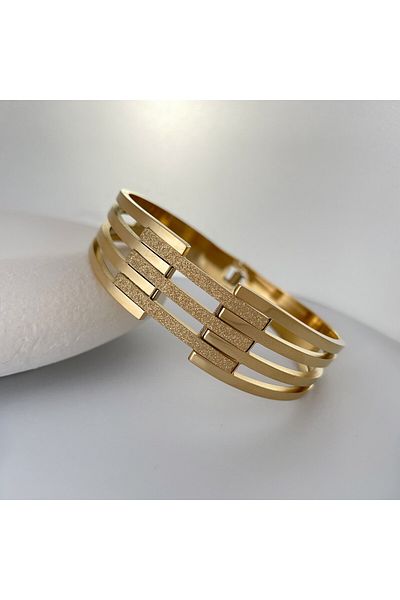 nerora Silvery Gold Stainless Steel Rib - Three Rows Bracelet Handcuffs