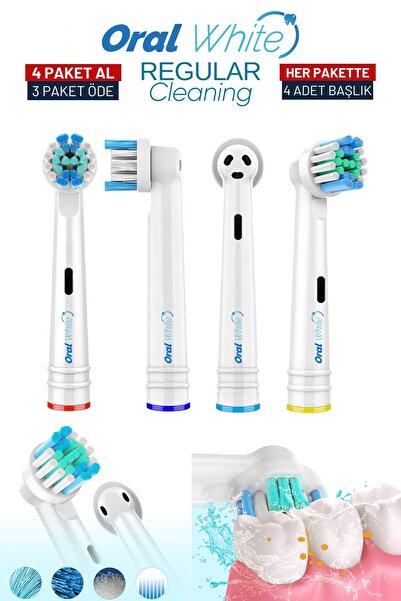Oral White Regular Cleaning Oral-b Uyumlu 4 Adet Yedek başlık