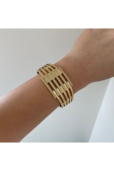 nerora Six Rows Silvery Gold - Stainless Steel Rib Cuff Bracelet