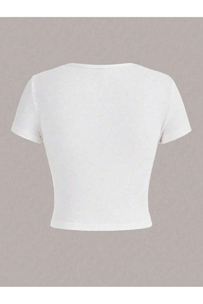 Bengi Clothing Λευκό εμπριμέ γυναικείο Crop Top - Y2k κοντομάνικη μπλούζα