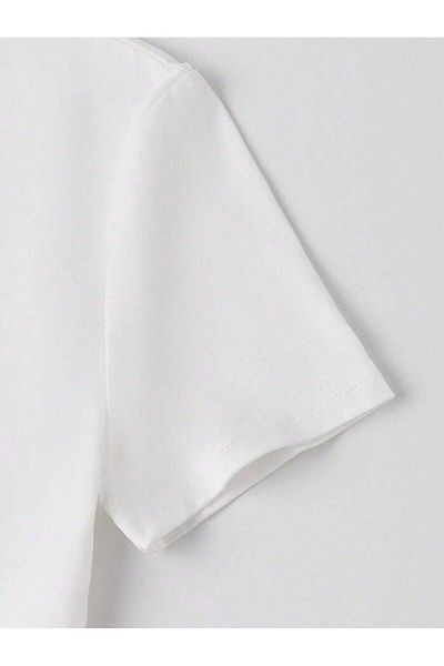 Bengi Clothing Λευκό εμπριμέ γυναικείο Crop Top - Y2k κοντομάνικη μπλούζα