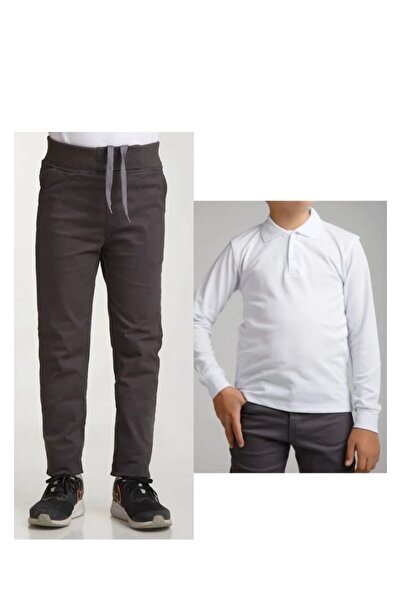 Ümiteks world of clothes Синя ученическа тениска с поло яка и дълъг ръкав и п...