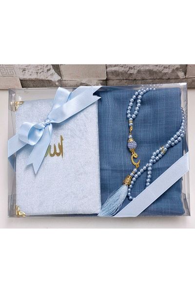 hira tasarım Set cadou acoperit cu catifea Yasin eșarfă și pachet de mireasă - mărgele de rugăciune cu perle Mevlid
