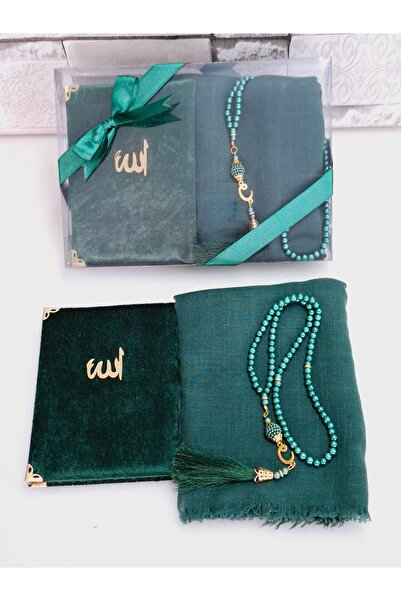 hira tasarım Σετ δώρου με βελούδινο κασκόλ Yasin Flamed και νυφικό πακέτο - Pearl Prayer Beads Mevlid