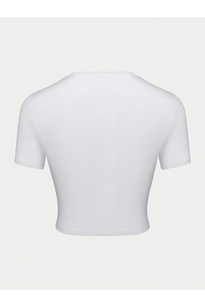 Bengi Clothing Λευκό εμπριμέ γυναικείο Crop Top - Y2k κοντομάνικη μπλούζα