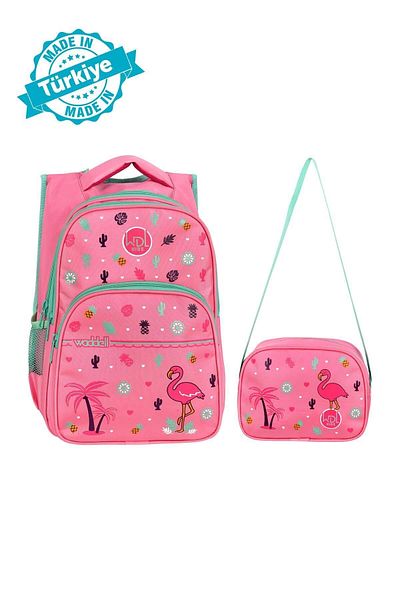 GENC DIJITAL BASKI Rucsac roz pentru școala primară și nutriție cu model Flamingo