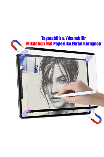 Dexmon iPad 7 8 9.Nesil 10.2 inç Uyumlu Mıknatıslı Mat Kağıt Hissi Çizim Pape...