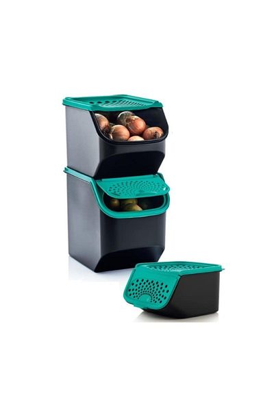 Tupperware Pantry Set 3 Pieces Turquoise Potato, Onion Storage and Garlic Container Hsgl