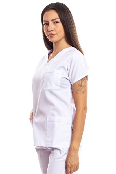 Simirna Üniforma Surgical Doctor Nurse Scrubs White Jersey Single Top