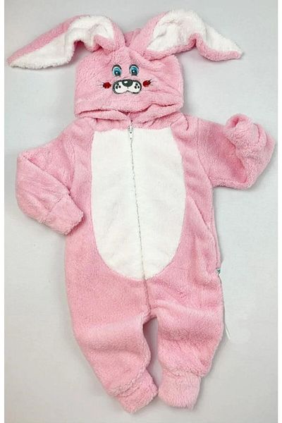 Nurcix Pink Rabbit Patterned Girl's Plush Sleeping Bag - Slim Fit