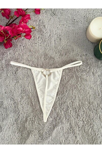 Oprah Kadın Taşlı Kalp Aksesuarlı  Seksi String Fantezi Külot