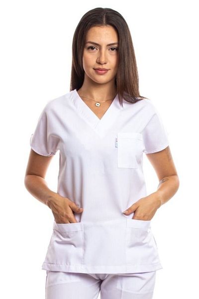 Simirna Üniforma Chirurgical Asistentă Scrubs Jersey Alb Single Top
