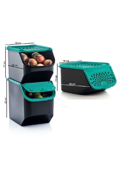Tupperware Kiler Set 3'li Turkuaz Patates, Soğan Saklama Ve Sarımsak Kabı Hsgl
