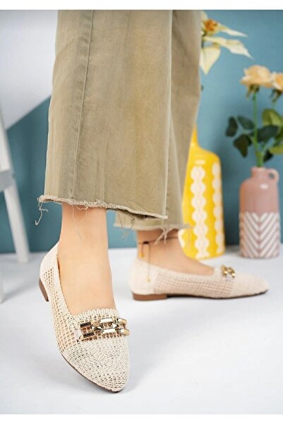 Bera Γυναικεία Πλεκτά Παπούτσια Μπαλαρίνας με Λεπτομερή Αλυσίδα