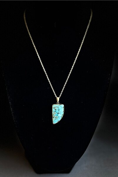 MODA Caprea Steel Natural Stone Necklace Gold Color Tarnish Resistant Necklac...