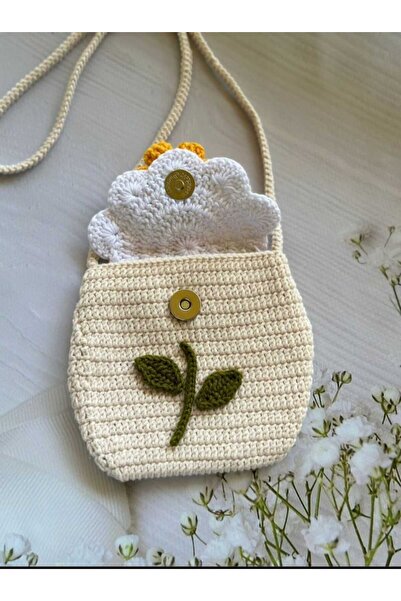 Kadın Girişimciler Atölyesi Papatya Model Handmade % 100 Cotton Manyetik Mıknatıslı Çocuk Çantası