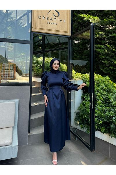 By Atelier Βραδινό φόρεμα Alice Navy Blue Hijab