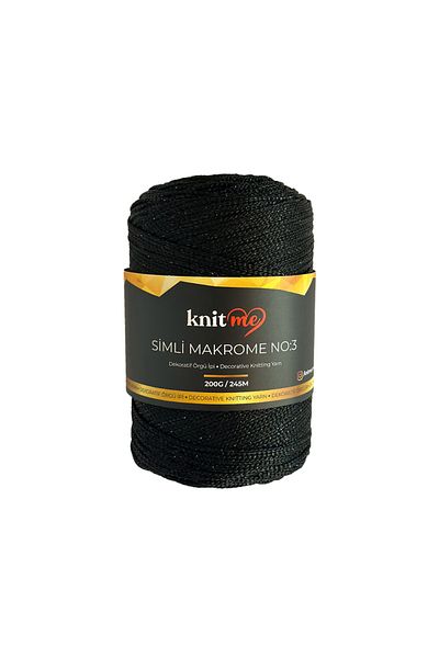 knitme 200 gr Μαύρο Glitter Πολυεστέρας Μακραμέ Πλεκτό Χειροποίητο - 3 Χλστ