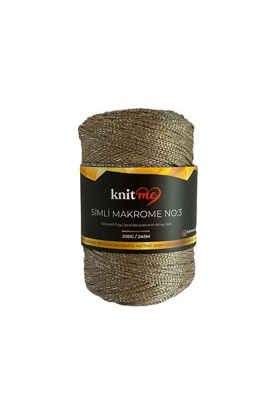 knitme 3 mm Polyester Glitter Macrame 200 gr Πλεκτό Χειροποίητο Σχοινί Mink-silver
