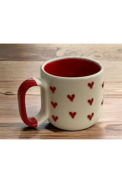 SeraCEY Hand Embroidered Ceramic Lover with Special Embossed Heart 2-Piece Mug