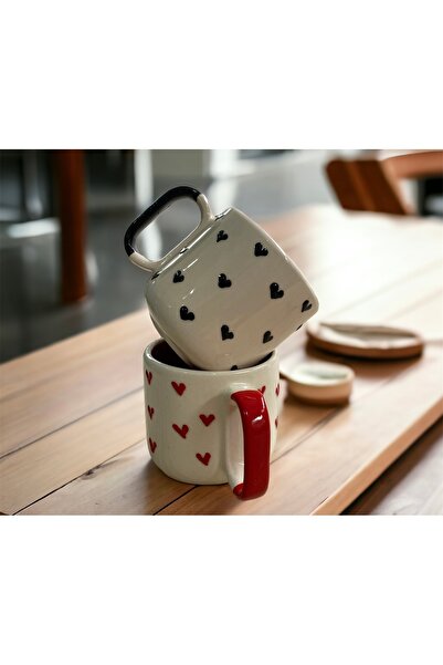 SeraCEY Hand Embroidered Ceramic Lover with Special Embossed Heart 2-Piece Mug