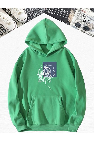 BENROMA Πράσινο Oversize Φούτερ - Πρόσωπο με στάμπα