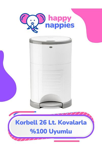 HappyNappies Korbell 26lt Compatible Domestic Baby Diaper Waste Bag - 3 Pack - 2100 Diapers Capacity