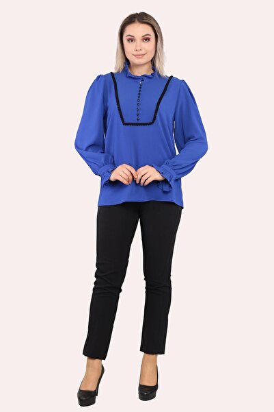 Loom Boutique Plus Size Buttoned Front Ruffle Blouse