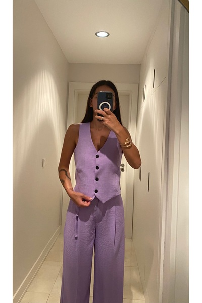 cn novembersun Lila vászon szett - megkötős mellény és nadrág