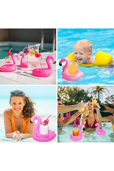 Boldy Flamingo Inflatable Cup Holder - Floating Beverage Holder and Sea Cup Holder