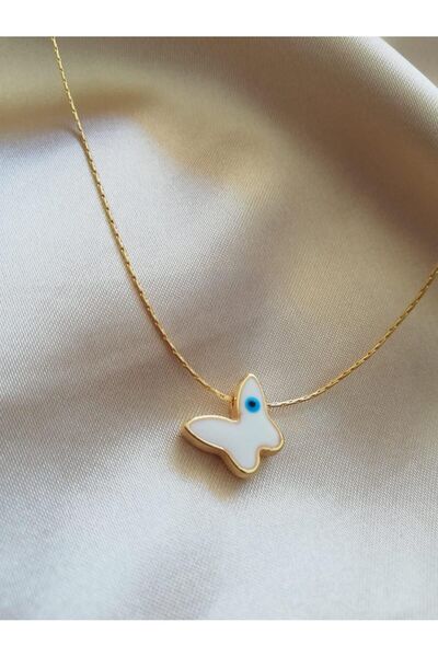 Judas Takı قلادة فراشة مطرزة بالعين الشريرة باللون الأبيض